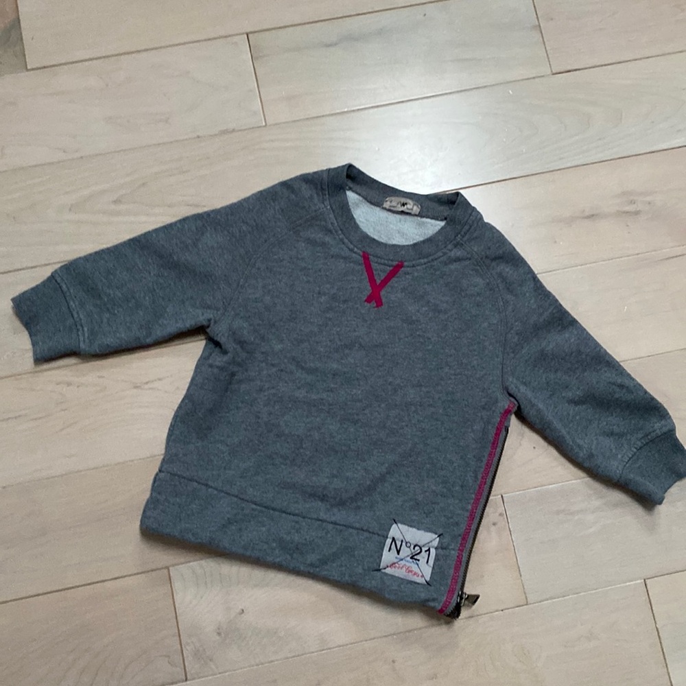 N21 girls grey side zip cotton terry sweatshirt